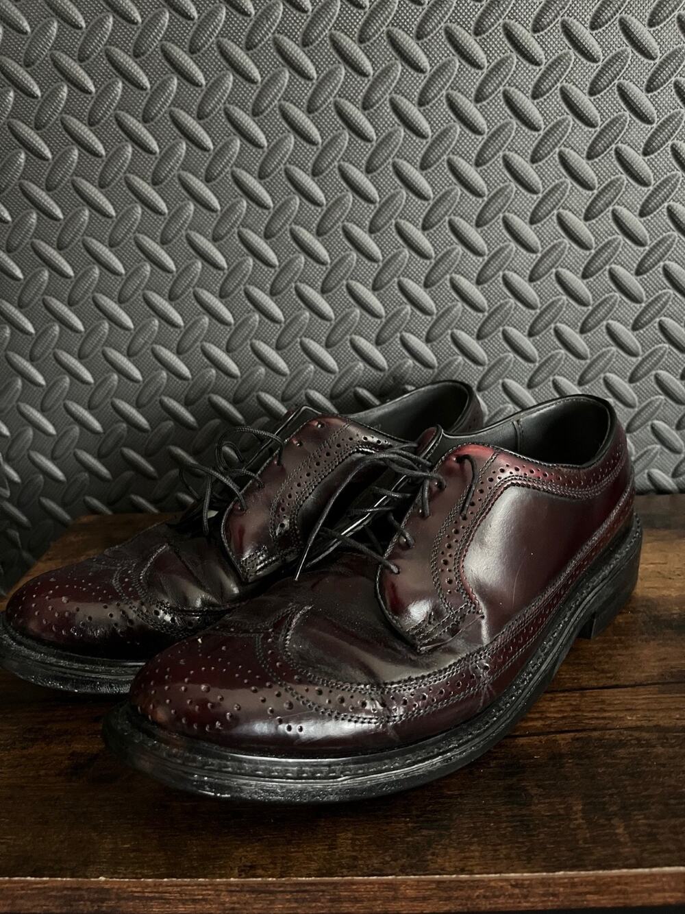 Vtg Florsheim Imperial Kenmoor Burgundy Longwing Brogue Dress Shoes Mens 10.5